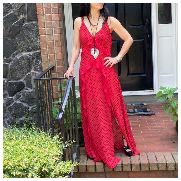 ABSOLUTELY GORGEOUS BOHO CHIC RED MAXI DRESS - Picture 10 of 12